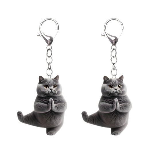 

2Pcs Keychain 2D Flat Acrylic Cat Charm Car Key Chain Bags Cars Wallets