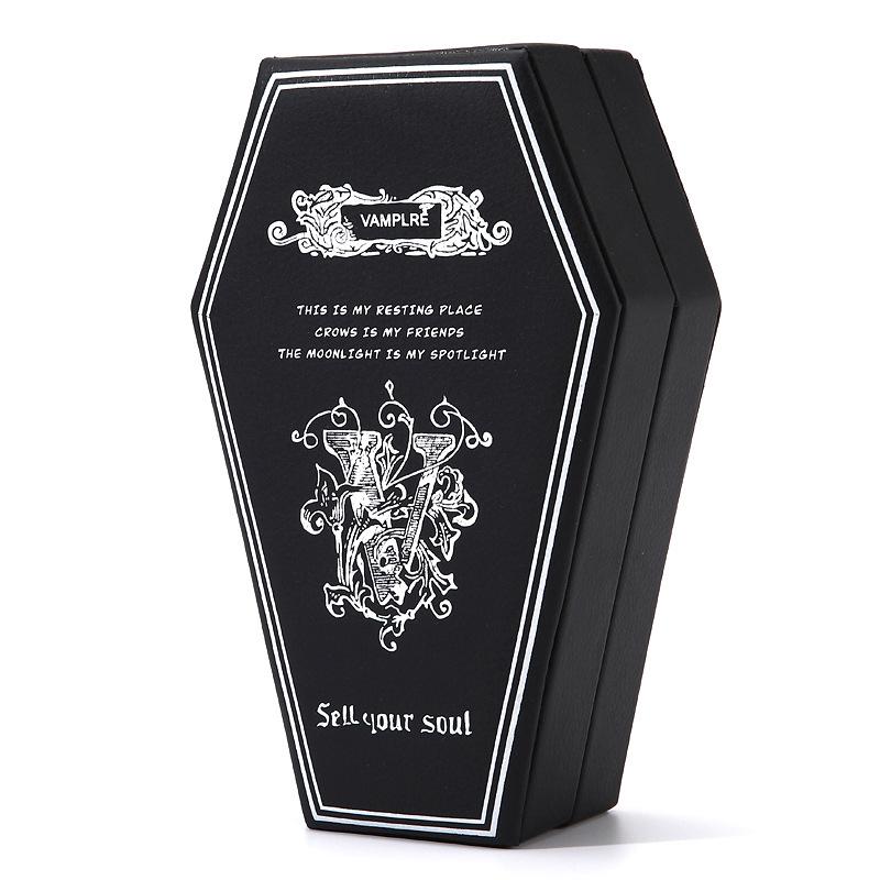 

Хэллоуин Элегантная шкатулка для хранения ювелирных изделий в готическом стиле в форме гроба, бархатная обивка, кожаная поверхность, роскошная, черная/белая