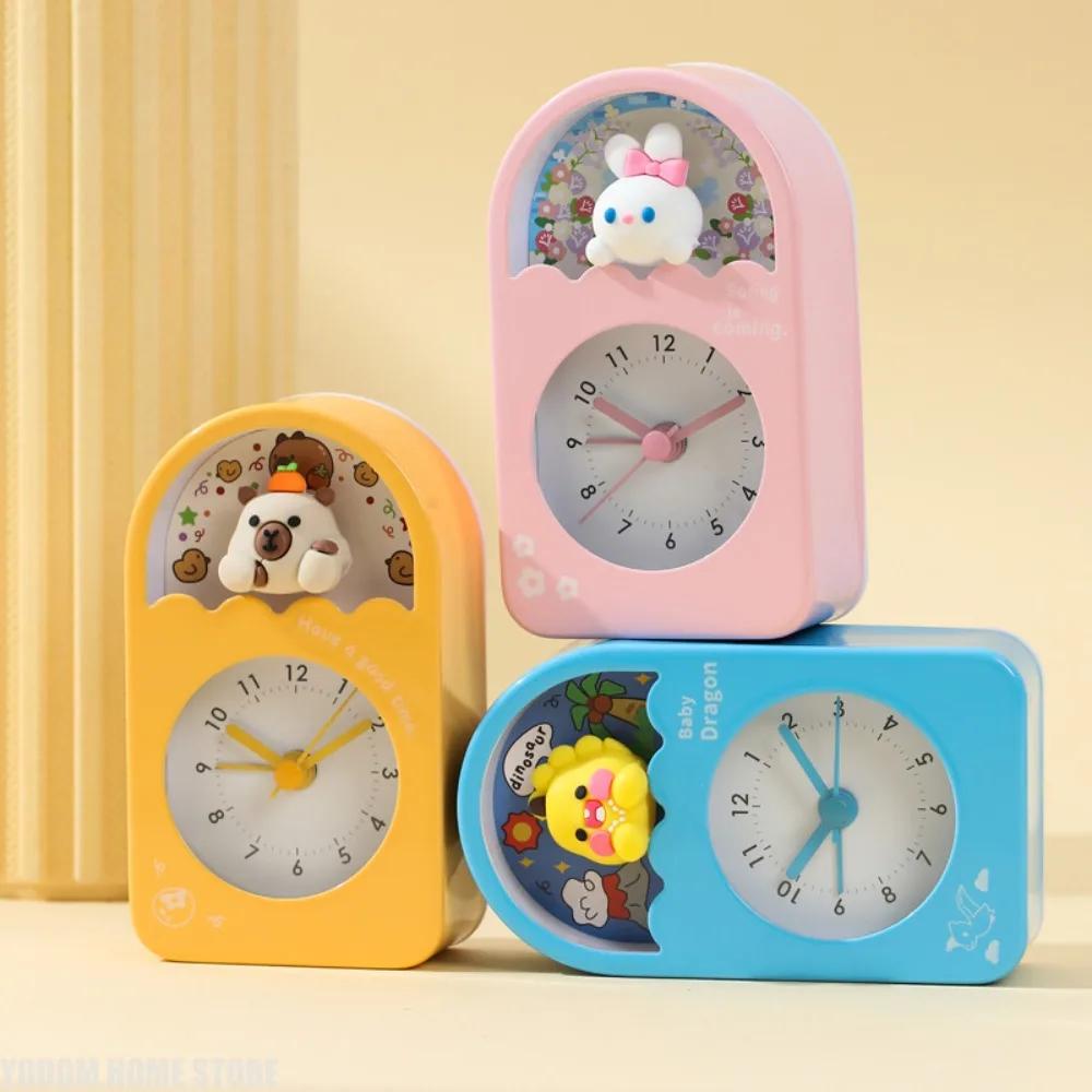 Mini Ins Style Desktop Clock Cute Cartoon Figure Silent Movement Wear-Resistant Case Anti-Drop Alarm Desk Clock for Kids