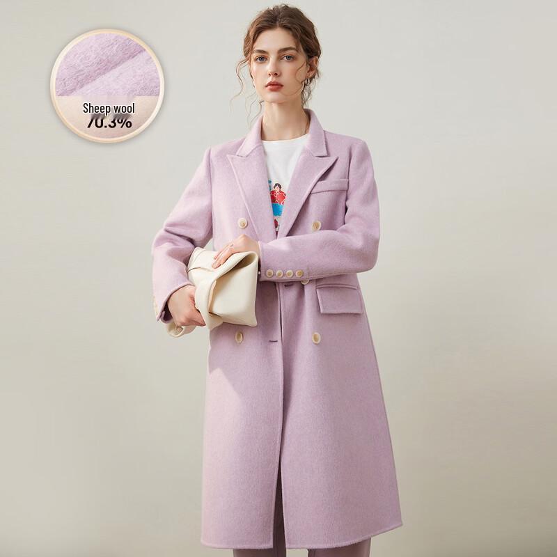 

Women s Double-breasted Wool Blend Mid-length Coat M