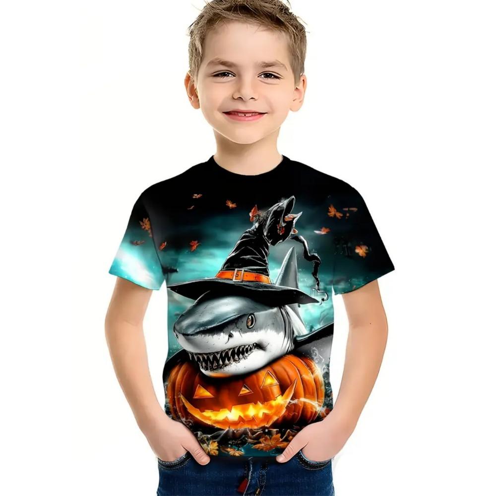 Halloween Children's Clothing Cute Pumpkin Ghostly Leaves 3D Printed Casual O-neck Short Sleeved Quick Drying Boy's Children's T-shirt