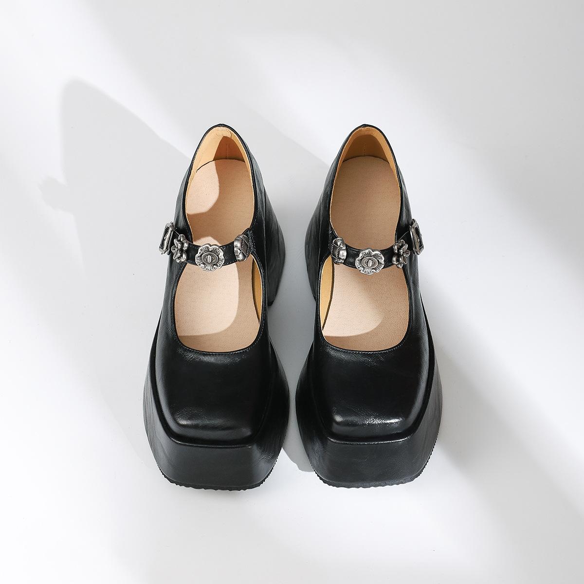 

French high-heeled Mary Jane single shoes women s thick-heeled women s shoes 2025 new square head retro rhinestone belt small leather shoes 34