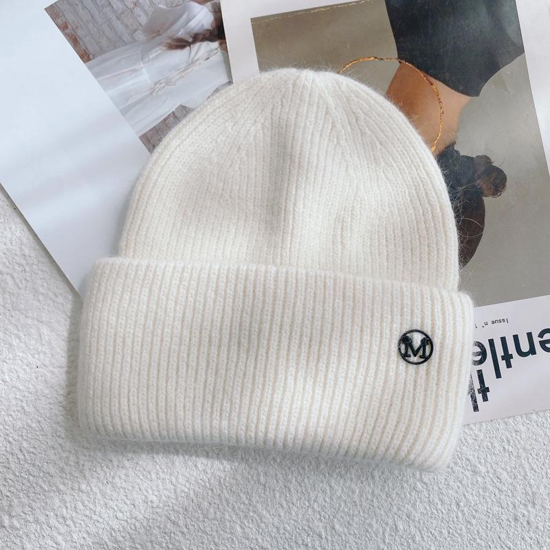 Rabbit Fur Hat Women's Autumn and Winter New Thickened Warm Wool Hat Knitted Pullover Hat Shopping Ear Protection Cold Hat