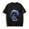 Astronaut Surfing In Space Graphic Casual Short Sleeve T-Shirt Pure Cotton T-shirt