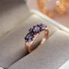 Luxury Purple Natural Zircon Ring For Women  Rose Gold And Black Plating Vintage Wedding Party Daily Fine Jewelry