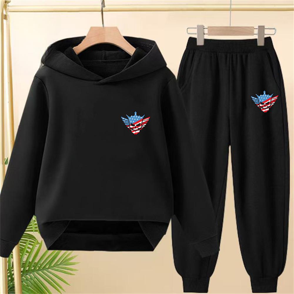 Felpa per Bambini Cody Rhodes Match di Wrestling Stampa Nera Capo Esterno con Cappuccio + Pantaloni Set Adatto per Età 2-12 Ragazzi Ragazze Abbigliamento