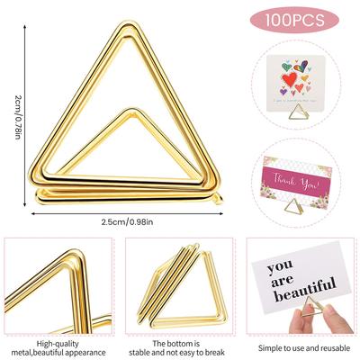 100Pcs Table Card Holder Triangle Shape Card Stand Clip Metal Table Number Holders Place Card for Wedding Party Office Desk