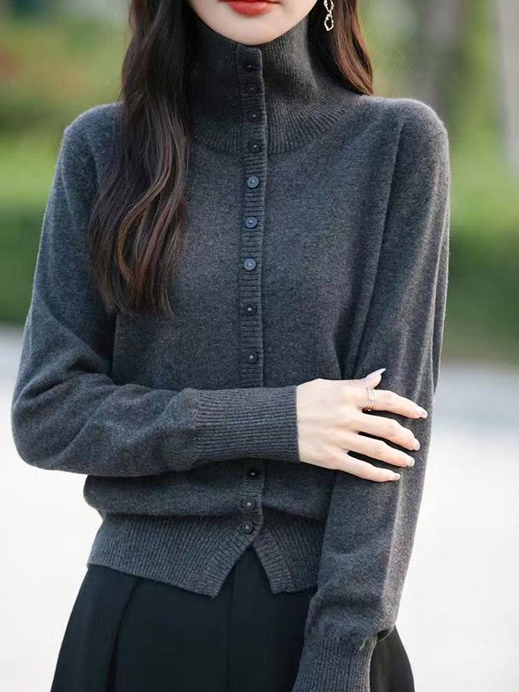 Cross2025 Women's Thickened High Collar Wool Sweater Coat - Autumn/Winter Temperament Simple Lapel Top