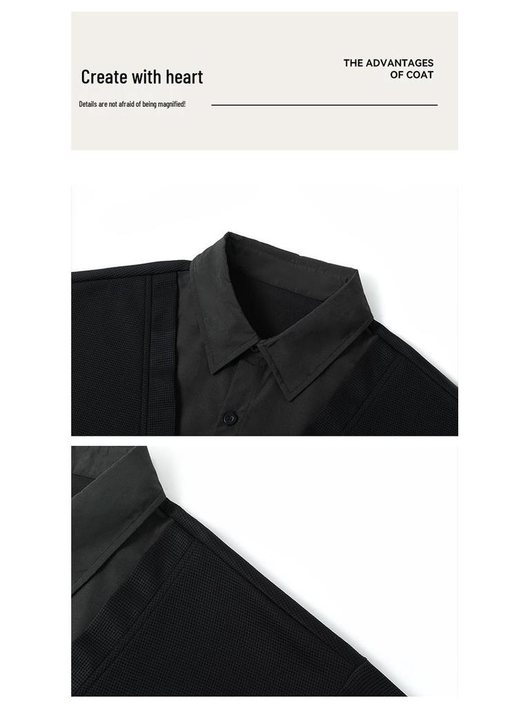 Men's Spring Color Block Patchwork Two-In-One Hoodie Polo Shirt