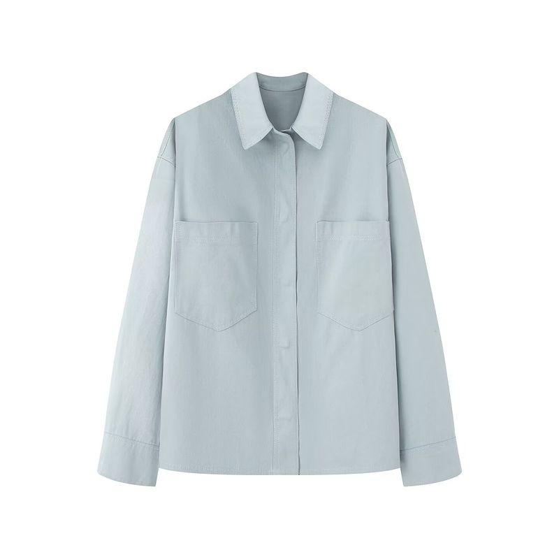 

Araltay New Arrival Fashion Style Foreign Trade Women s Clothing Fashion Minimalist Large Pocket Shirt Long Sleeves Outwear 6786241 Gray Blue L
