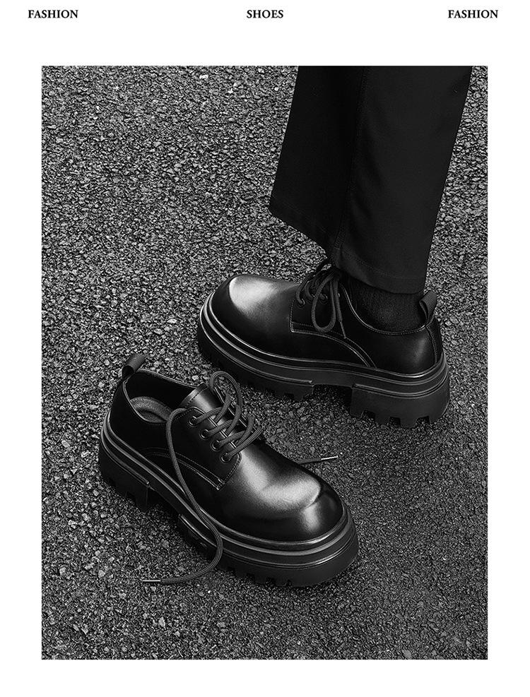 2024 Men's Thick Sole Height-Increasing Black Leather Derby Shoes - British Style