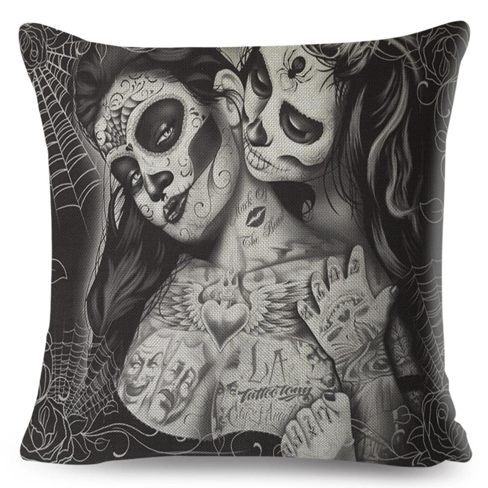 

Mexico Chicano Sexy Women Skull Pillow Case Decor Cartoon Printed Girls Cushion Cover for Sofa Home Car Polyester 45*45cm 12x12Inch