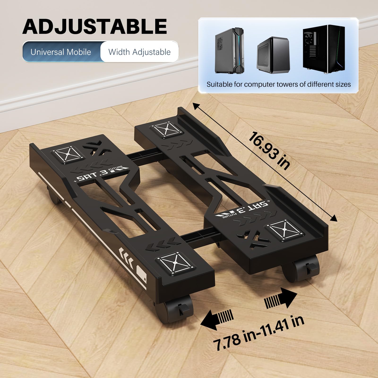 Adjustable Computer Tower Stand with Cooling Fan Mobile CPU Holder 4 Rolling Casters PC Floor Cart PC Riser Under Desk CPU розовый
