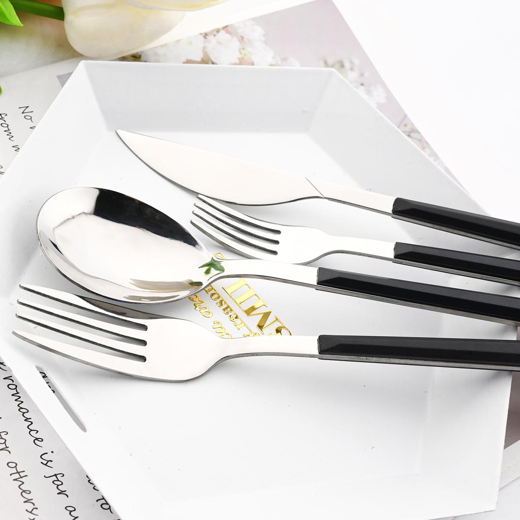 30Pcs Wood Handle Silver Dinnerware Steak Knife Fork Spoons Cutlery Set Stainless Steel Marble Flatware Kitchen Tableware Set