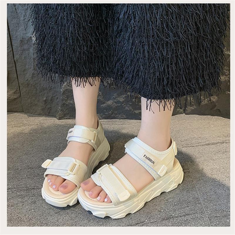 

Sports Roman sandals women s summer wear 2025 new fashion thick-soled heightening soft-soled Velcro seaside beach shoes 35