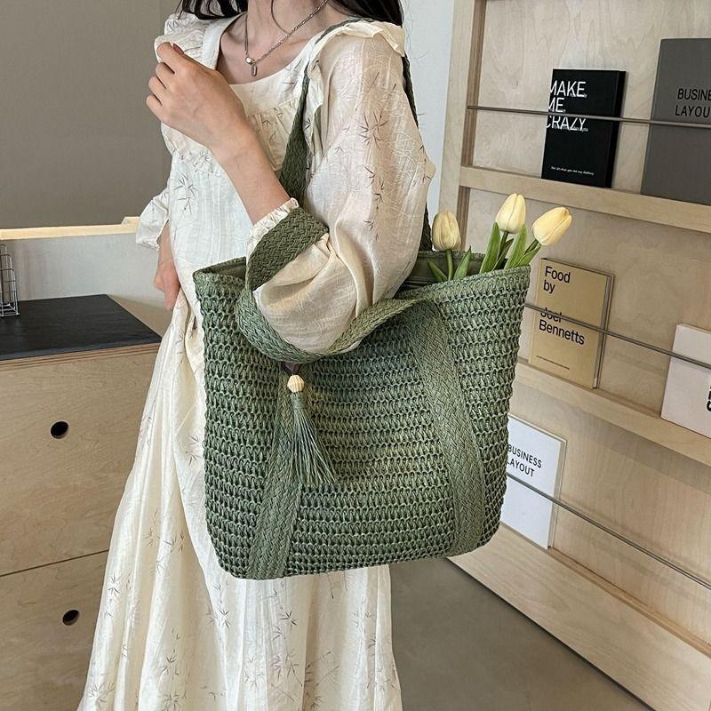 

Пляжная сумка для лета Соломенные сумки Ручной работы Тканые сумки Женские дорожные сумки Сумки для покупок One Size зелёный