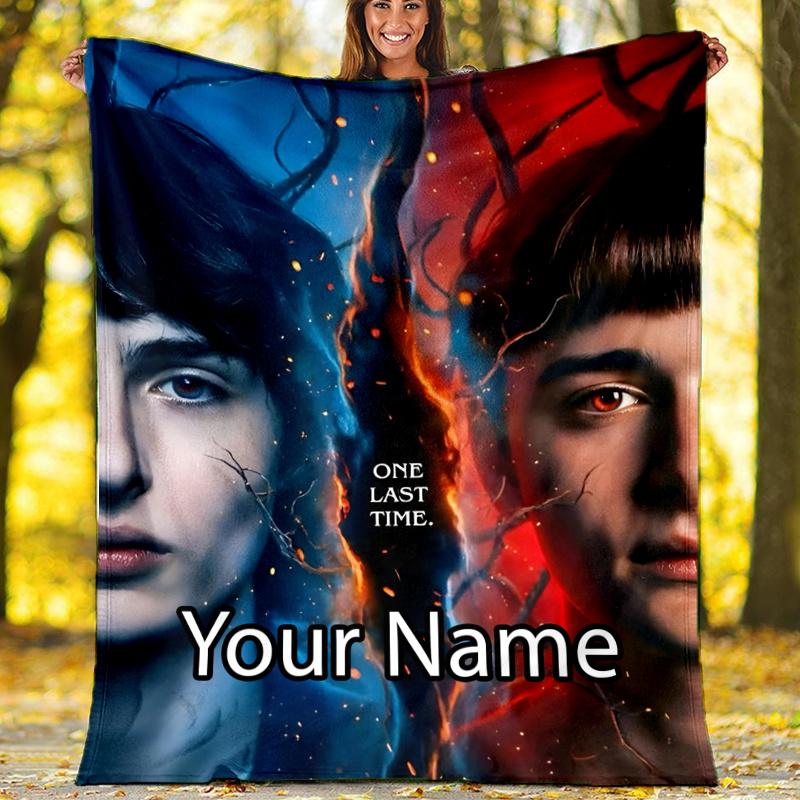 Custom Name Stranger Things Theme Printed Blanket - Perfect for Couch, Bed, Travel & Outdoor Use | Machine Washable, Cozy & Durable.