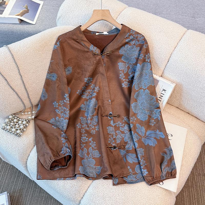 

Женская рубашка больших размеров на весну и осень, новая, в ретро, новом китайском нежном стиле, на пуговицах, со стоячим воротником 5XL