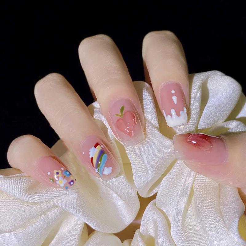 

Peach Summer Rainbow Removable Nail Art Stickers - Xiaohongshu Style Glue Type