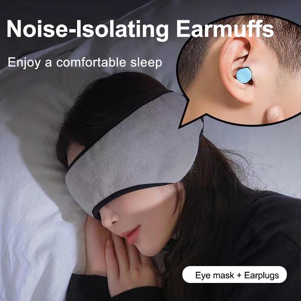 Masque pour les yeux réglable 2 en 1 Bouchons d'oreilles Réduction du bruit Sommeil Voyage Sieste Isolation phonique Cache-oreilles
