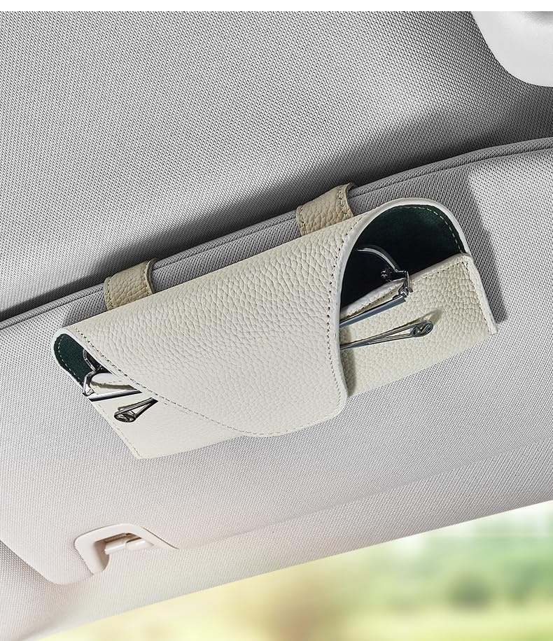 Sunglasses Holder for Car Visor, Leather Car Glass Holder Clip, Car Storage Protect Glasses