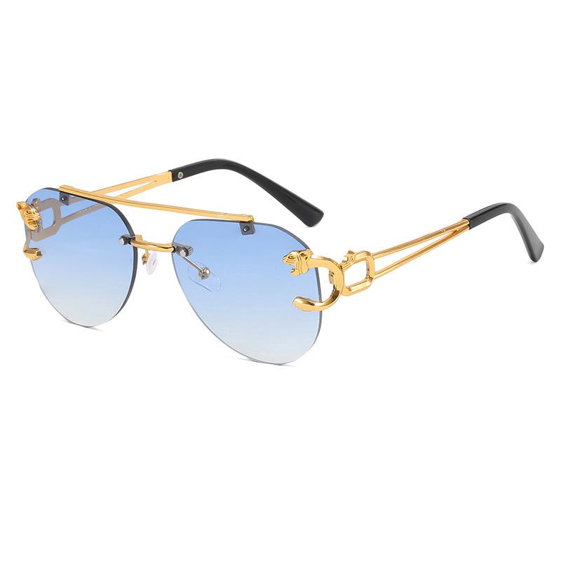 Rimless toad glasses driving sunglasses leopard sunglasses European and American retro trimmed double beam sunglasses men and women