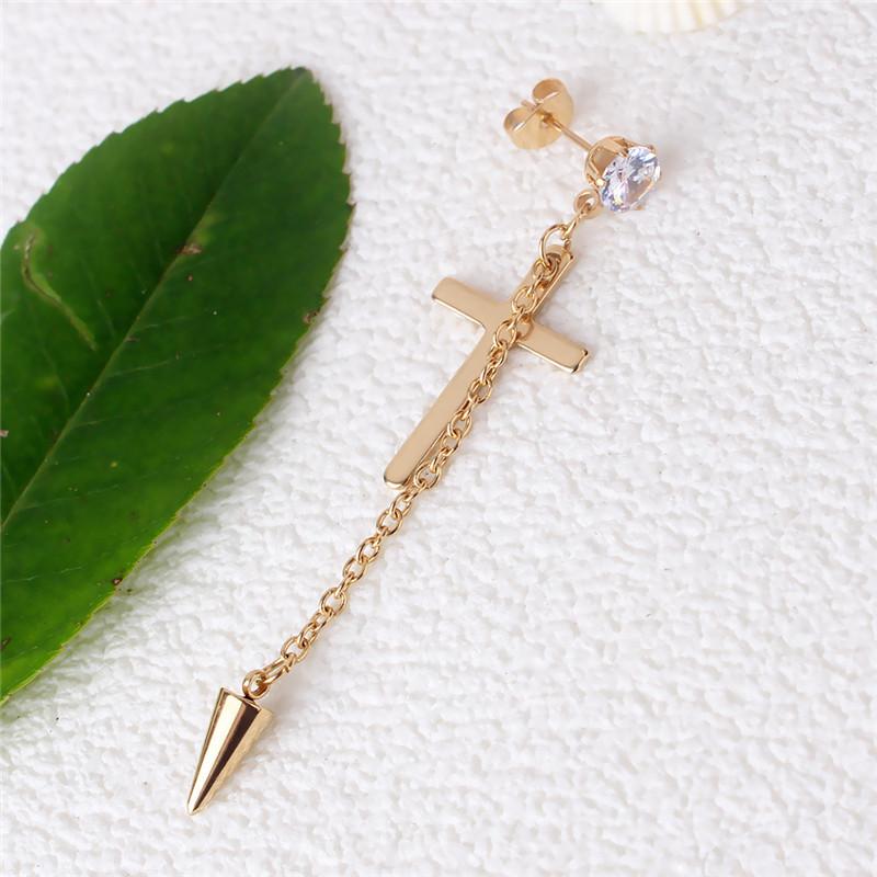 Punk Zircon Cross Tassel Pendant Earrings Stainless Steel Geometric Pointed Cone Drop Ear Jewelry Party Gifts For Women Girls