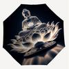 1pc Buddha Lotus Automatic Open/Close Umbrella Compact Folding Umbrella with 8-Rib Shaft for Women/Men, Elegant Birthday1167S