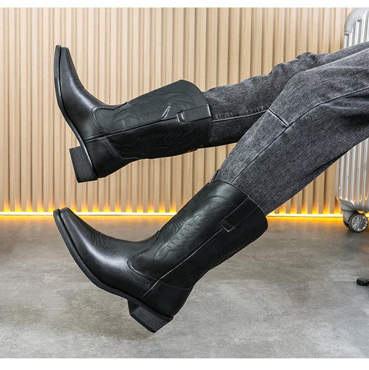 Stivali da Cowboy Western in Pelle Retrò da Uomo, Punta Acuta, Taglia Grande, Tacco in Legno, Stile Cavaliere.