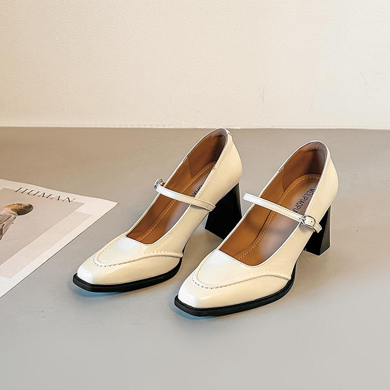 

Spring square head single shoes femininity not tired feet high heels thick heel Mary Jane shoes 40