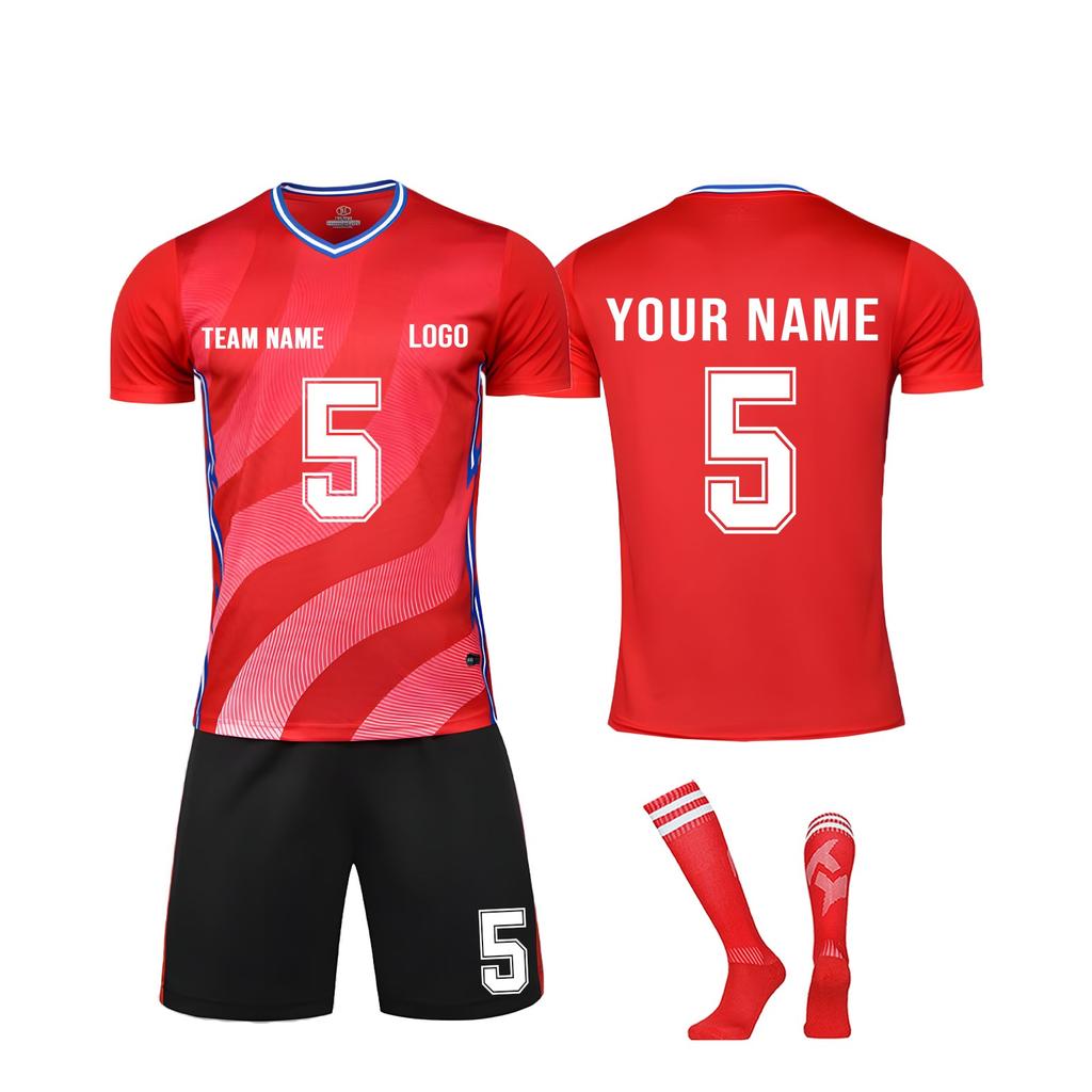 Men Soccer Jersey Set Short Sleeve Quick Dry Sports Uniform with Shorts and Socks for Training Match Teamwear