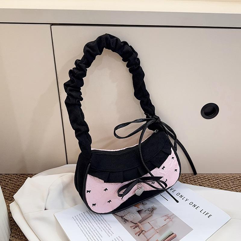

High-value splicing denim underarm bag women s lace portable shoulder bag sweet girl messenger bag
