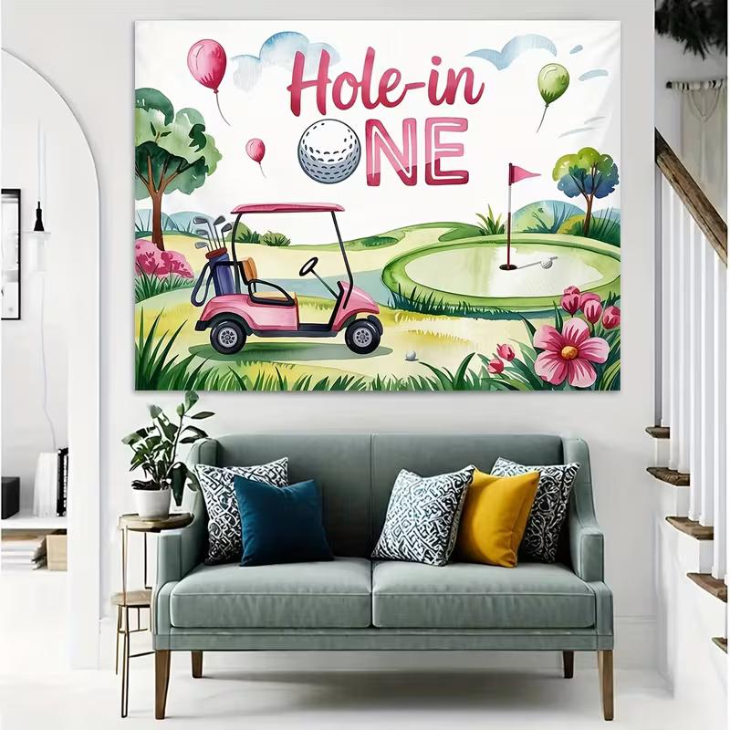 2D Cute Golf "Hole-in-One" Backdrop for First Birthday Party Decoration