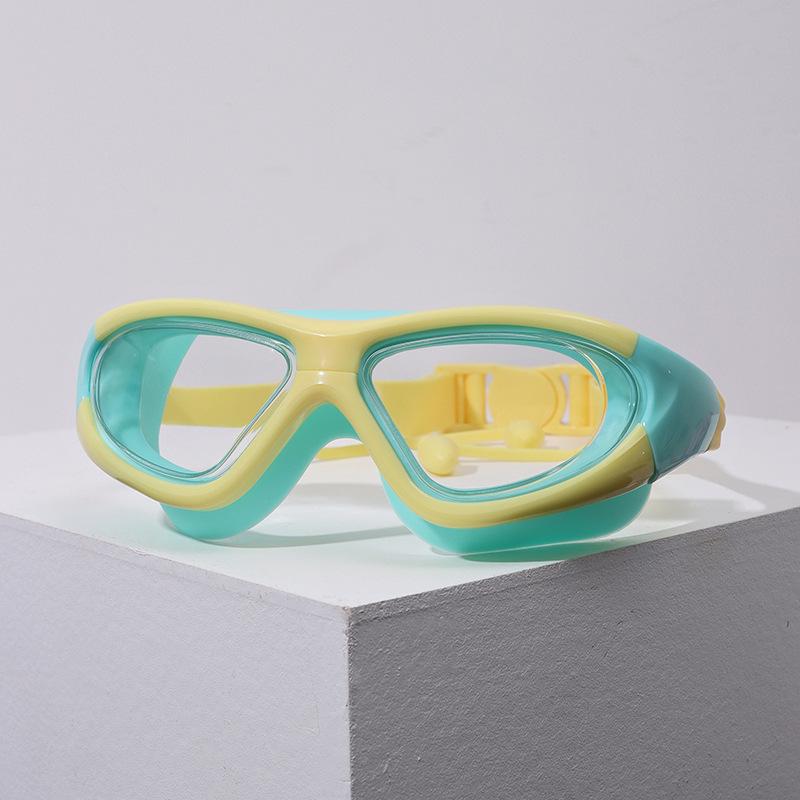 Kids' Waterproof Anti-Fog Swimming Goggles with Integrated Earplugs and Buckle for Boys and Girls