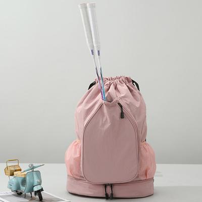 Drawstring Gym Backpack Sports Bag with Shoe Compartment Racket Pocket Lightweight Daypack for Badminton Tennis Basketball Fitness