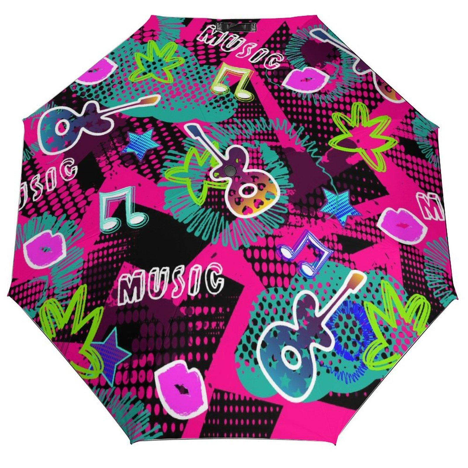 

1 шт. Автоматический зонт с поверхностью с защитой от УФ-лучей и прочными спицами для путешествий на открытом воздухе с современным граффити-дизайном чёрный