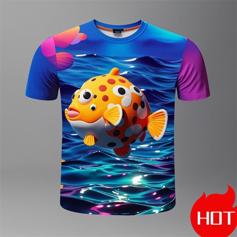 3D Print Cartoon Puffer Fish Graphic Fashion Boys Girls Summer Short Sleeve New Comfortable Soft Children's T-shirts