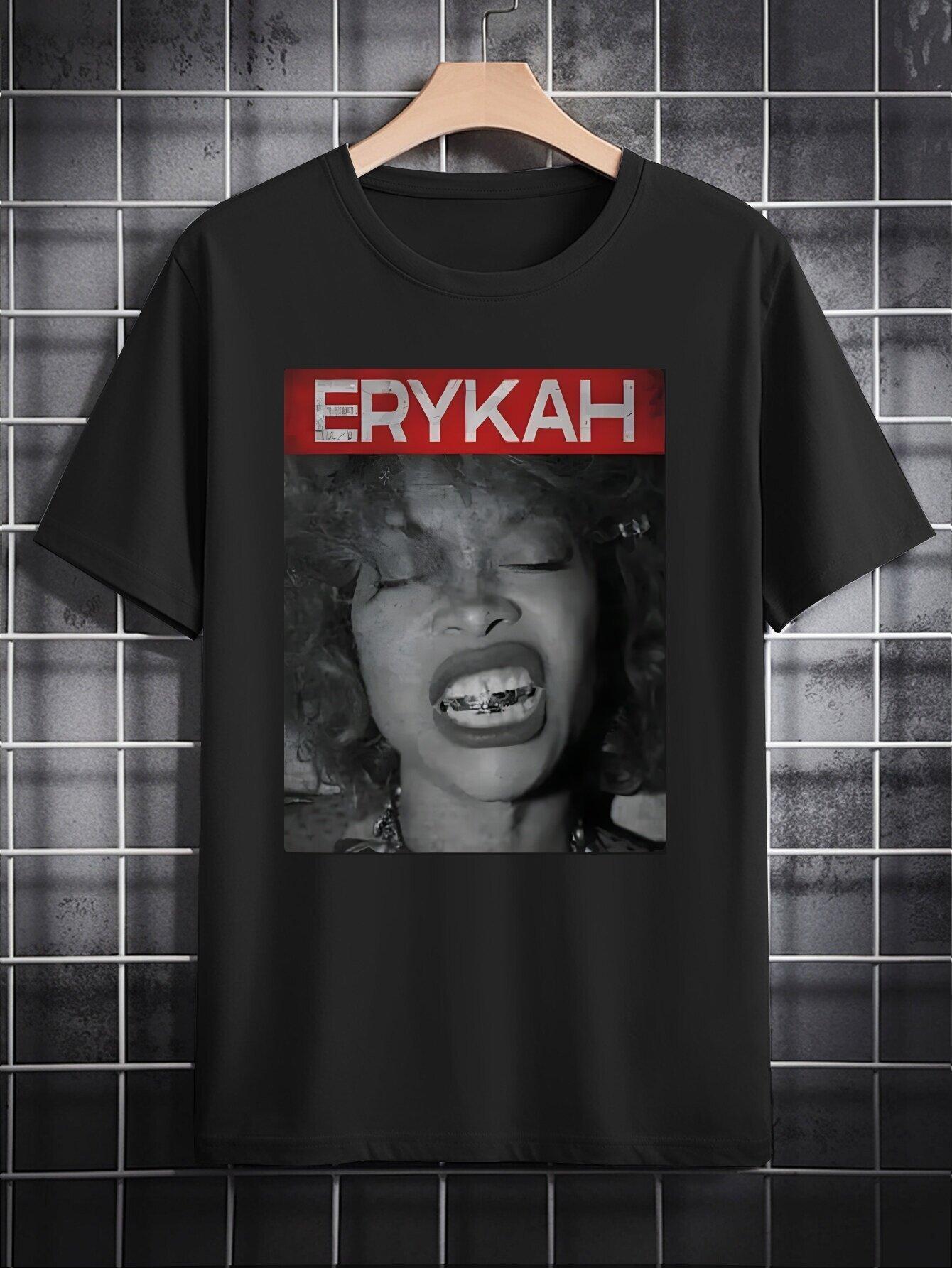 Casual Crew Neck T-shirt with Funky 3D Letter Print ERYKAH - Black Graphic Tee XL
