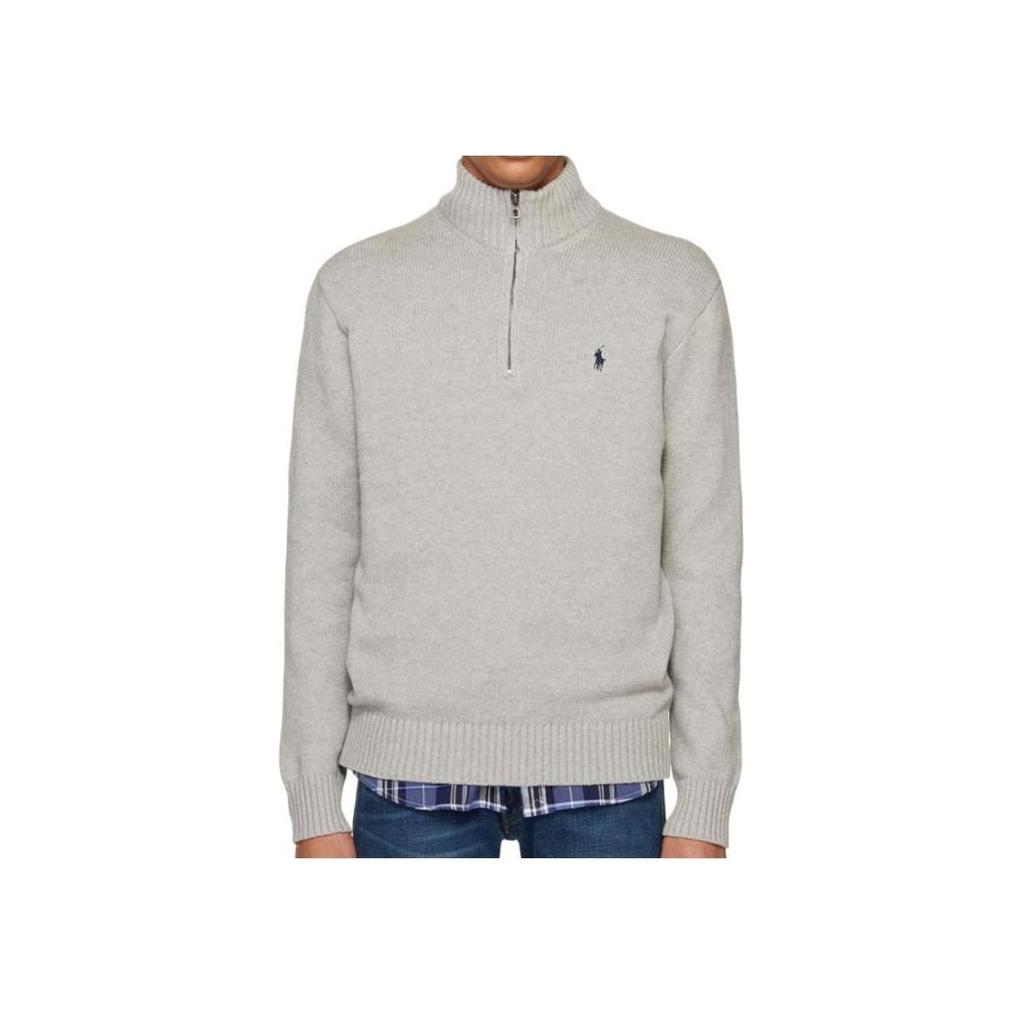 Polo Ralph Lauren SS23 Logo Print High Neck Half Zip Knit Sweater Men Sweater Gray 710859939-001