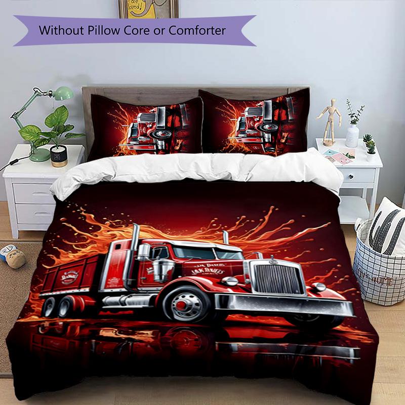 Truck Driver 3pcs Bedding Set Duvet Cover Closure Includes 1 Duvet Cover & 2 Pillowcases for All Seasons Bedroom Home Dorm Decor