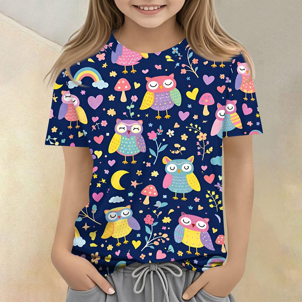 Children's Printed Round Neck Short Sleeved Casual T-shirt