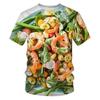 Fried Chicken Pasta Grafik T-Shirt Herren 3D Druck Kurzarm Lustiges T-Shirt Modisch Bequem Locker Lässig Vielseitig Sport T-Shirt