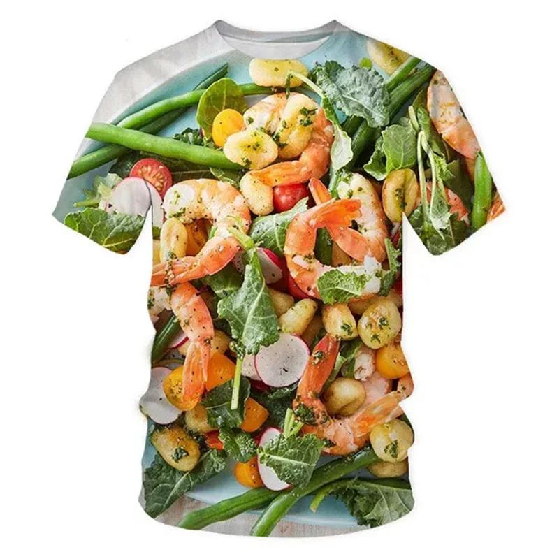 Fried Chicken Pasta Grafik T-Shirt Herren 3D Druck Kurzarm Lustiges T-Shirt Modisch Bequem Locker Lässig Vielseitig Sport T-Shirt