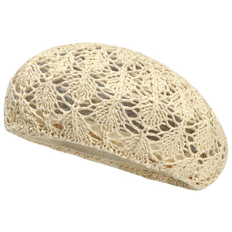 Fashionable Hollowed Out Grass Woven Beret For Children'S Summer Korean Breathable Fashion Hat, Casual And Versatile Painter Hat