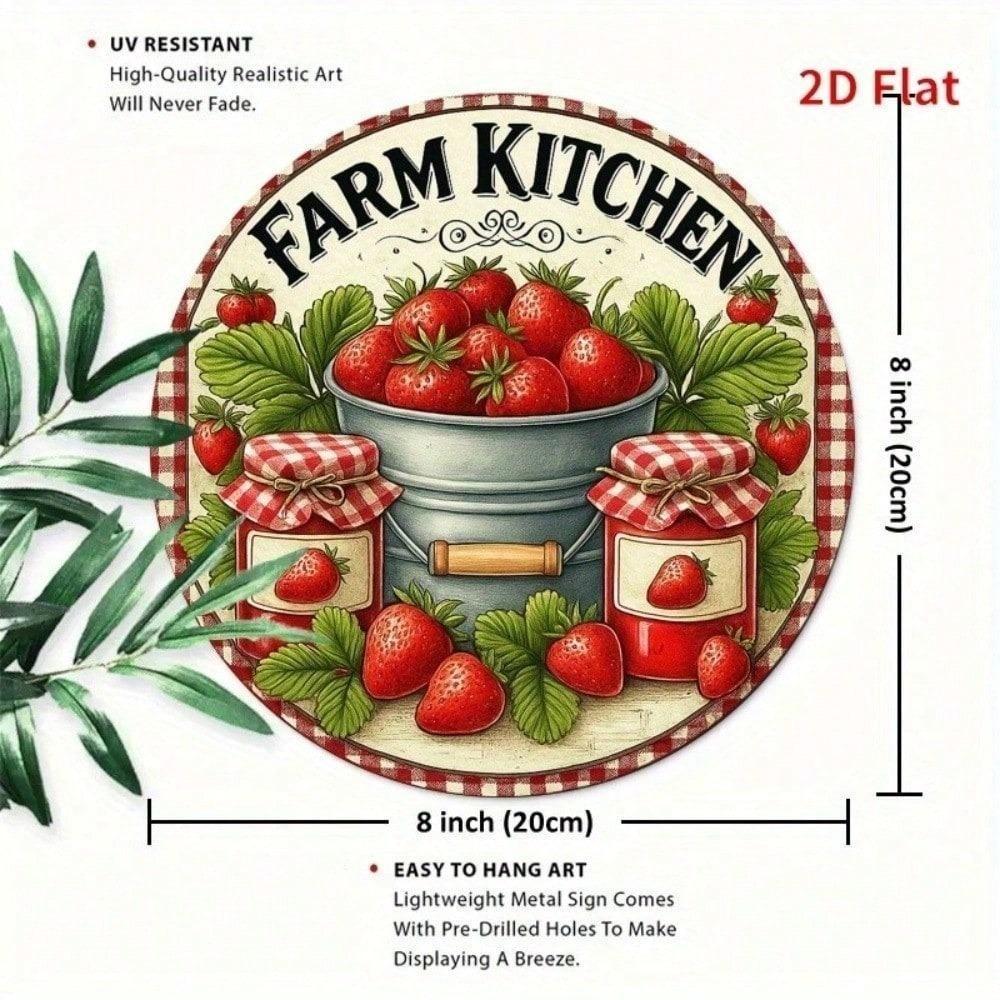 Vintage 8x8 Inch Strawberry Jam Tin Sign Retro Farmhouse Rustic Metal Plaque for Kitchen Wall Art Decor