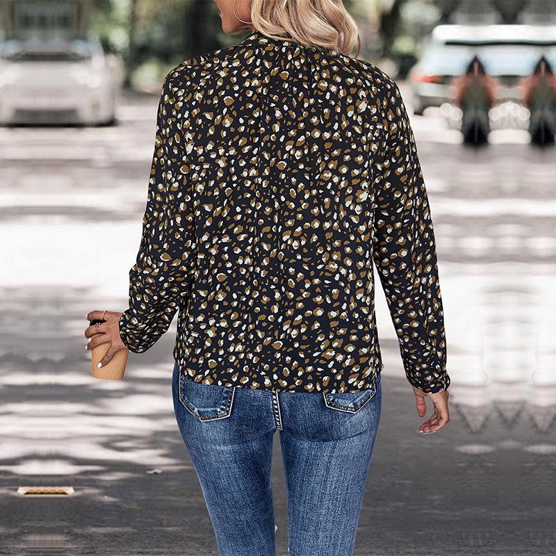 Comfortable Tops Woman Clothing Fashion Casual Tops Shirts Fashionable and Casual Temperament Fall Women's Long Sleeve Printed Bow Shirt