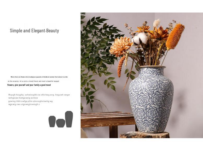 Chinese Retro Blue and White Porcelain Vase for Floral Arrangements