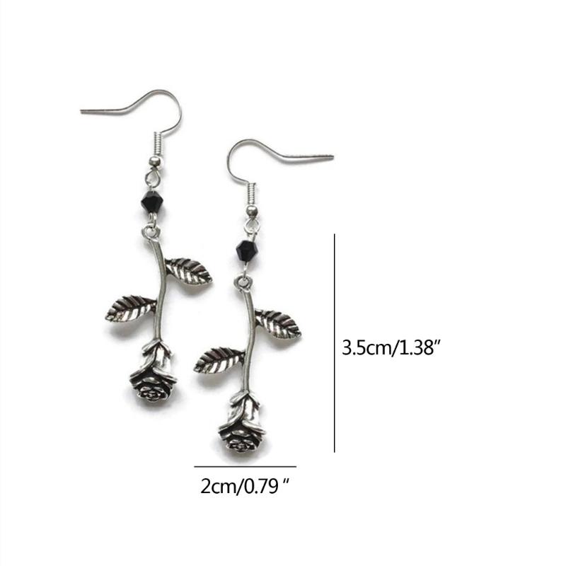 1 Pair Gothic Rose Earrings Round Bead Black Gem Pendant Rose Earrings Punk Jewelry for Women Girls Ladies Accessories