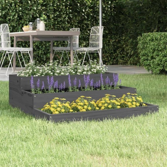 VidaXL Jardinière Gris 78x78x27 cm Bois massif de pin 823908