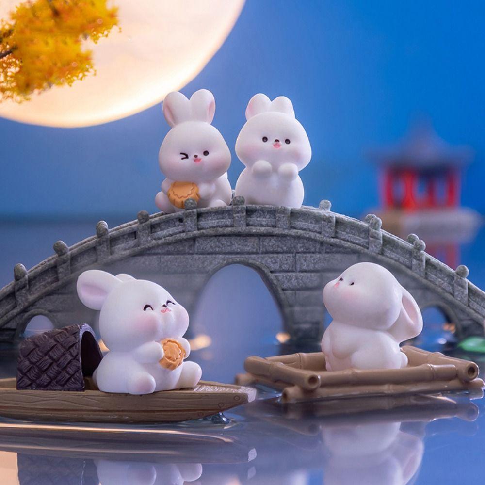 Cartoon Bunny Micro Landscape Chinese Style Bunny Statue  Mid-Autumn Festival